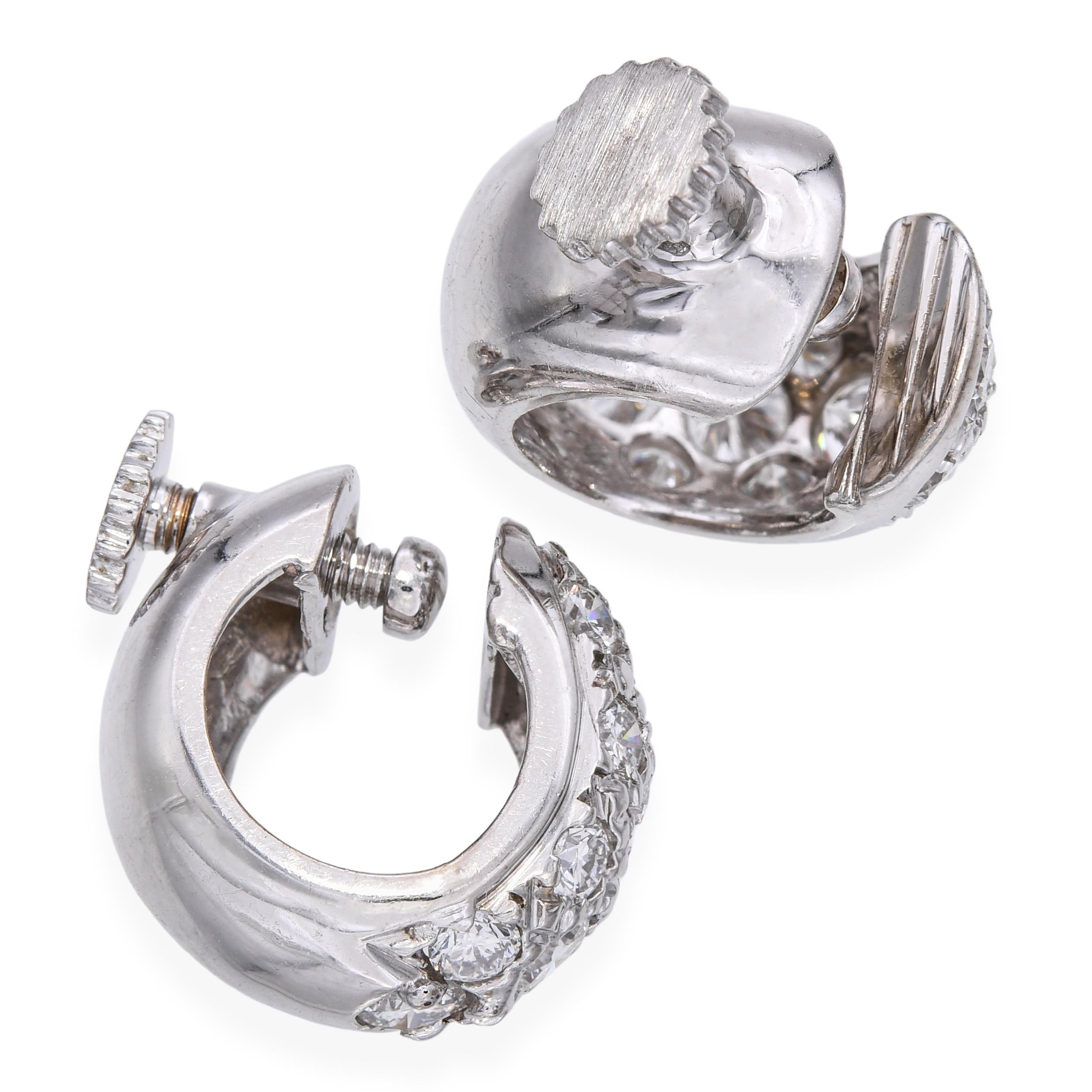 14k White Gold Diamond Hoop Earrings