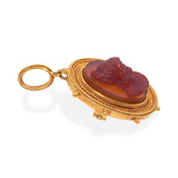 Antique Etruscan Revival 22k Yellow Gold Carnelian Cameo Brooch Pendant
