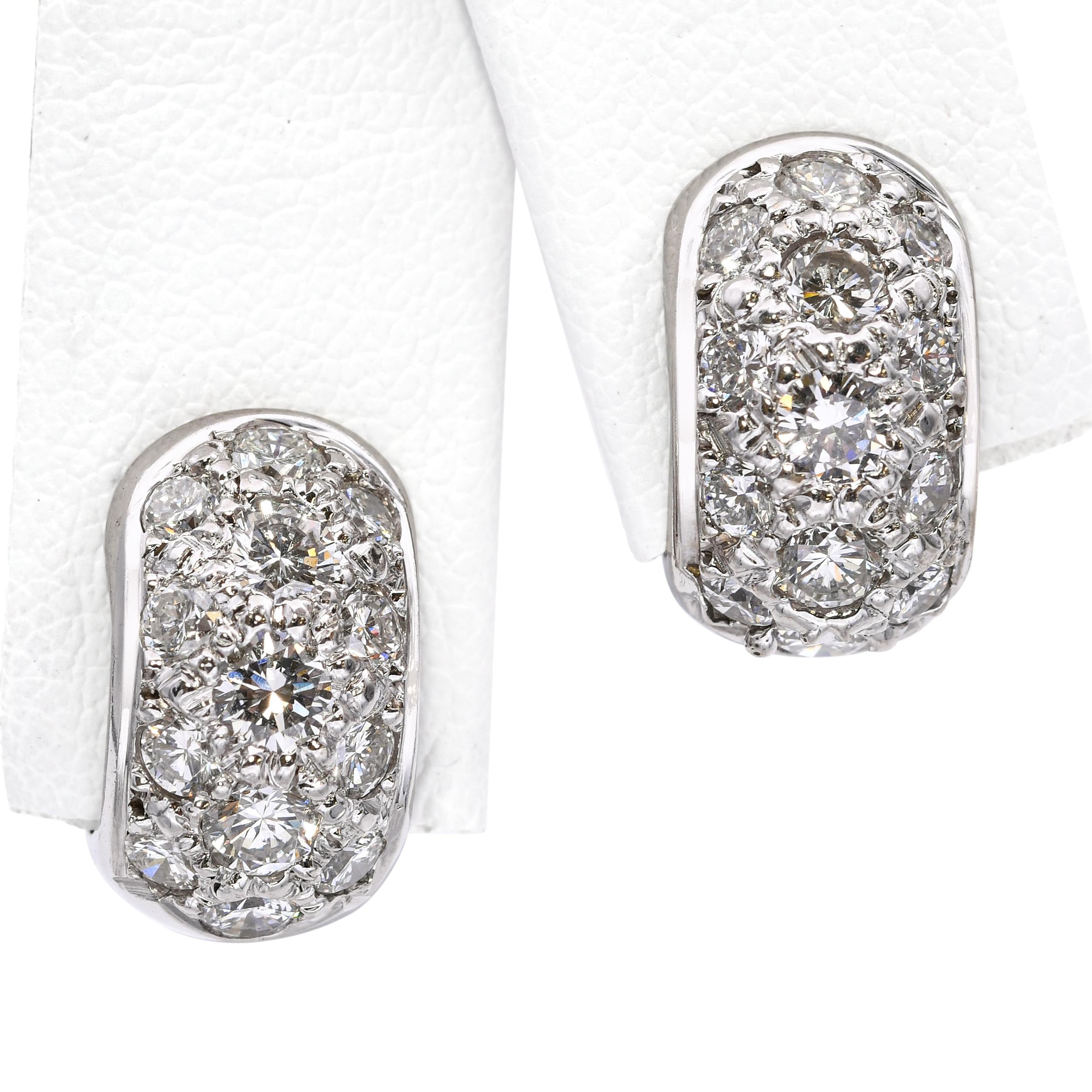 14k White Gold Diamond Hoop Earrings