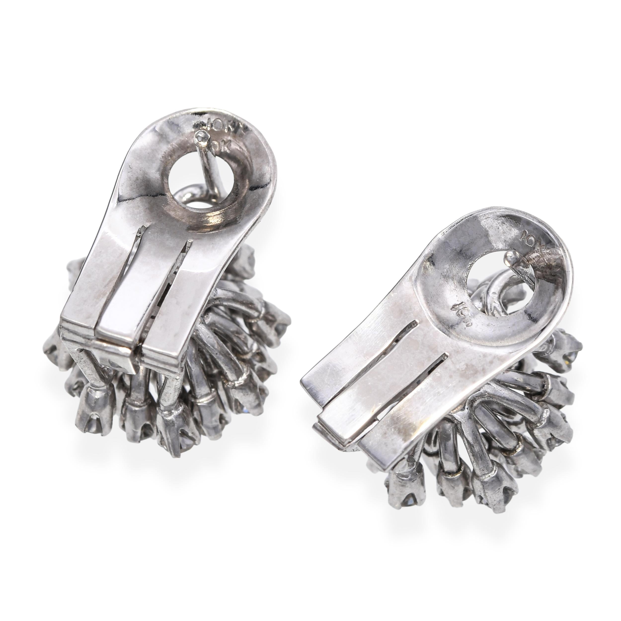 Vintage 10k White Gold 1.02tcw Diamond Cluster Earrings