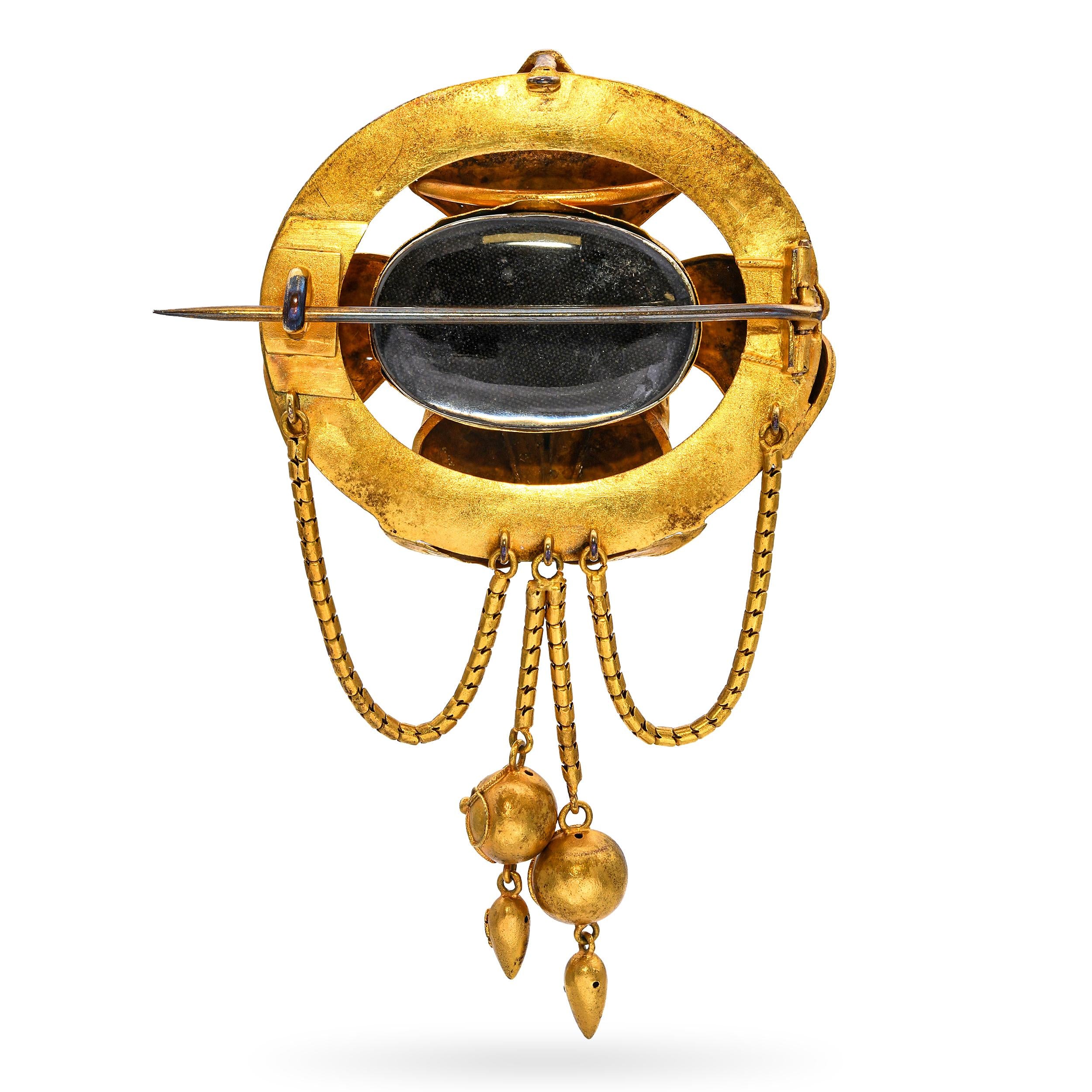 Antique Yellow Gold Filled Fleur-De-Lis Amethyst Mourning Brooch