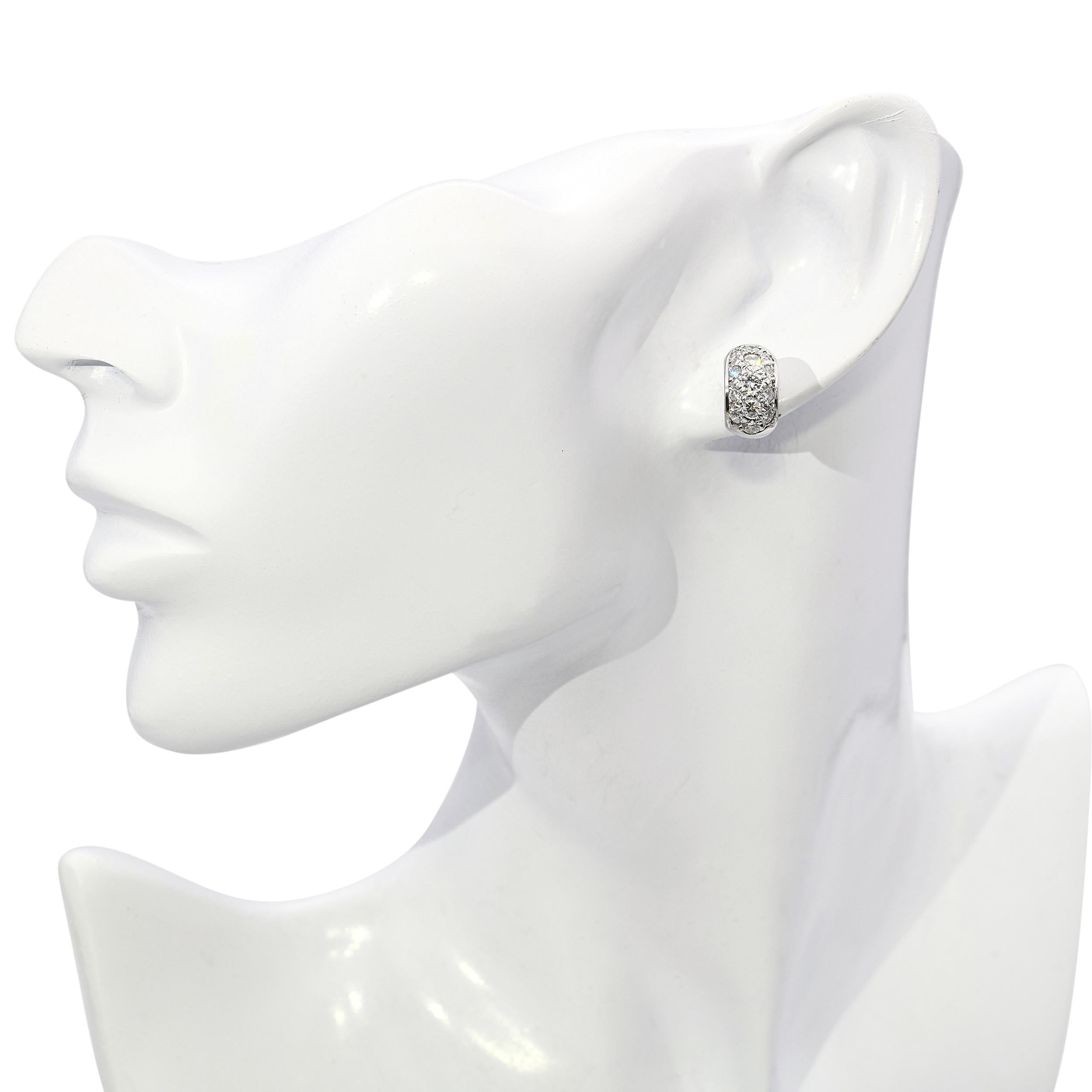 14k White Gold Diamond Hoop Earrings