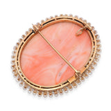 Antique Yellow Gold Coral Cameo and Pearl Pendant Brooch