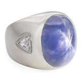 Vintage 14k White Gold GIA 31.95ct Star Sapphire and Diamond Men's Ring