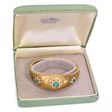 Antique Victorian 18K Yellow Gold Colombian Emerald and Enamel Star Bracelet