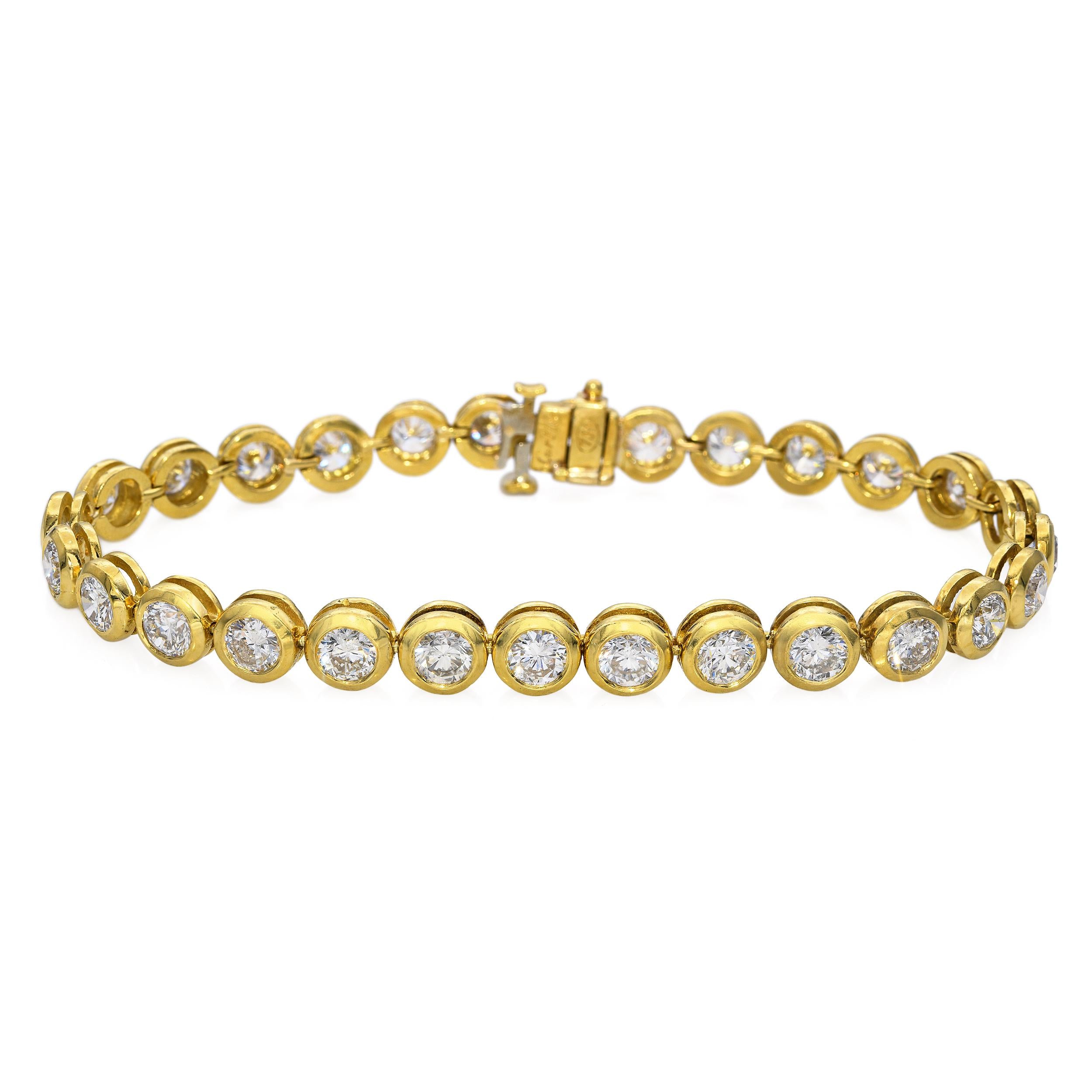 Vintage Cartier 18k Yellow Gold 7ct Diamond Bezel Set Tennis Bracelet