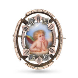 Antique Tri Tone Gold Hand Painted Cherub Brooch Pendant