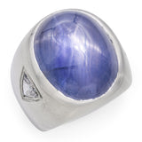 Vintage 14k White Gold GIA 31.95ct Star Sapphire and Diamond Men's Ring