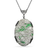 Antique Sterling Silver Carved Jadeite Floral Pendant Necklace