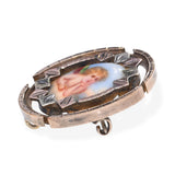 Antique Tri Tone Gold Hand Painted Cherub Brooch Pendant