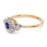 Antique Silver Topped 18k Yellow Gold Royal Blue Sapphire and Diamond Ring