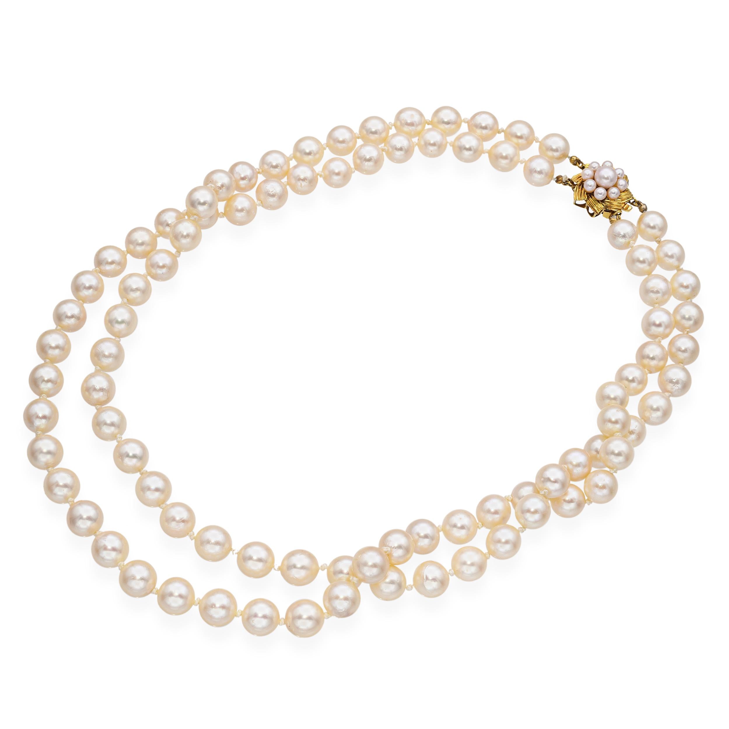 Vintage 12k Yellow Gold Pearl Double Strand Necklace