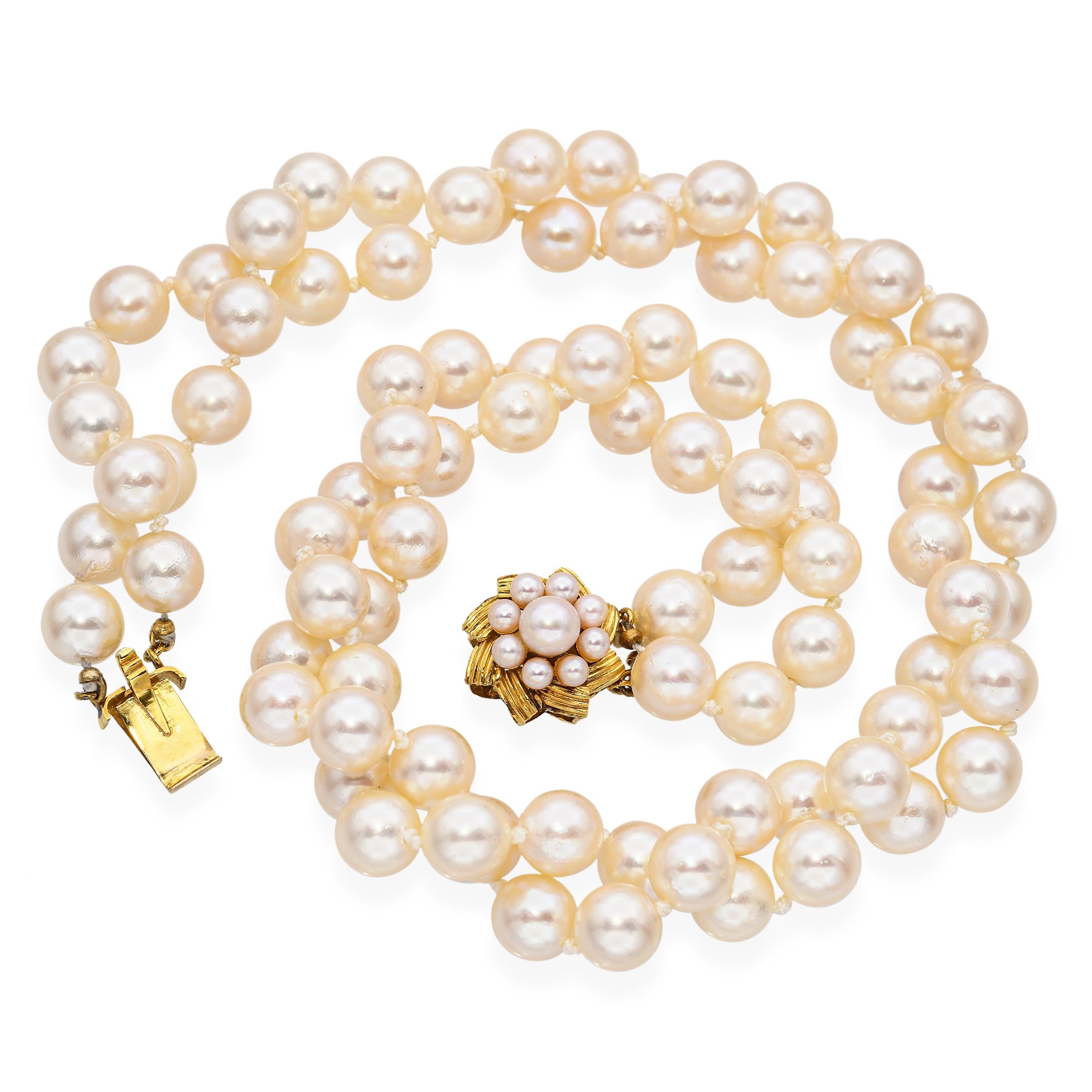 Vintage 12k Yellow Gold Pearl Double Strand Necklace