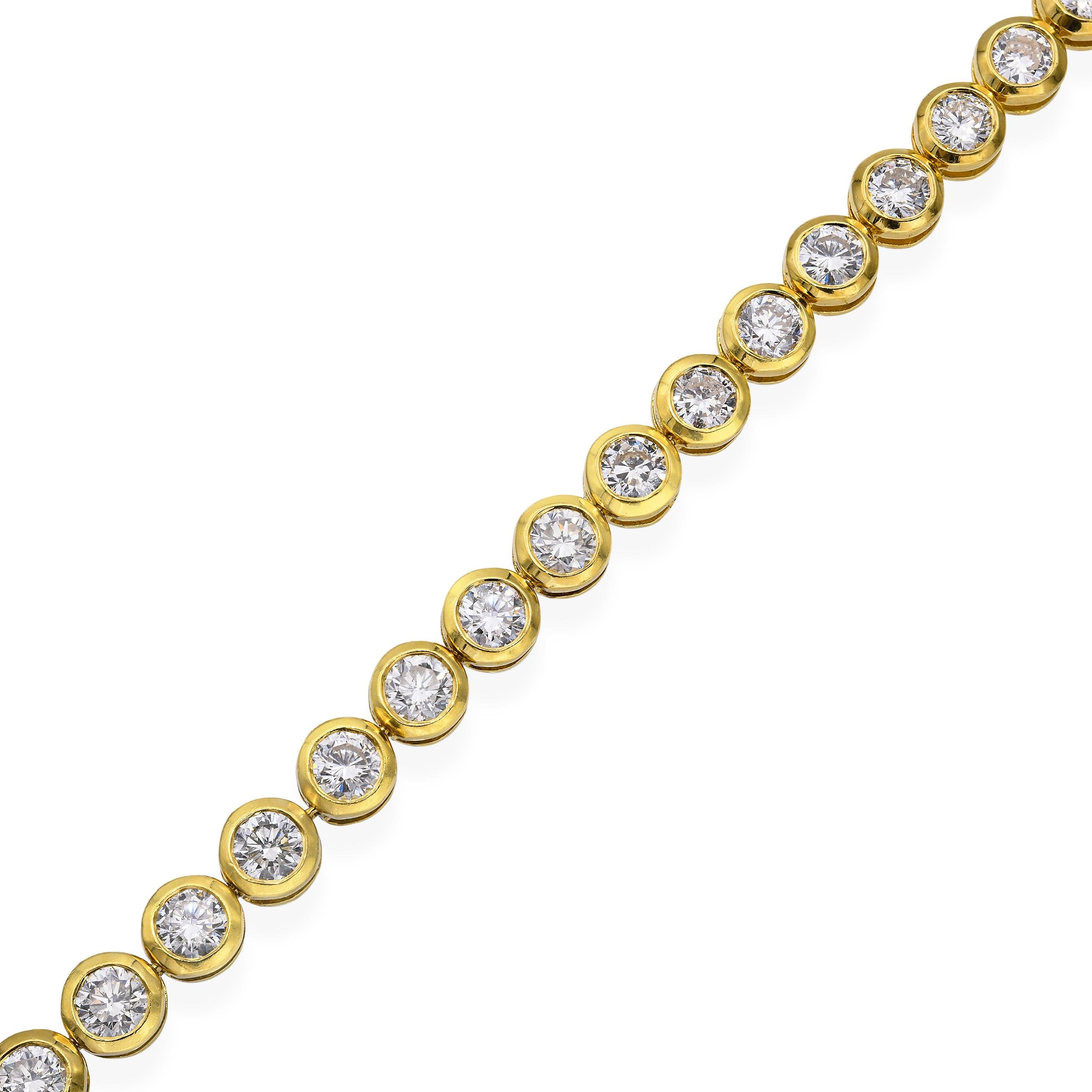 Vintage Cartier 18k Yellow Gold 7ct Diamond Bezel Set Tennis Bracelet