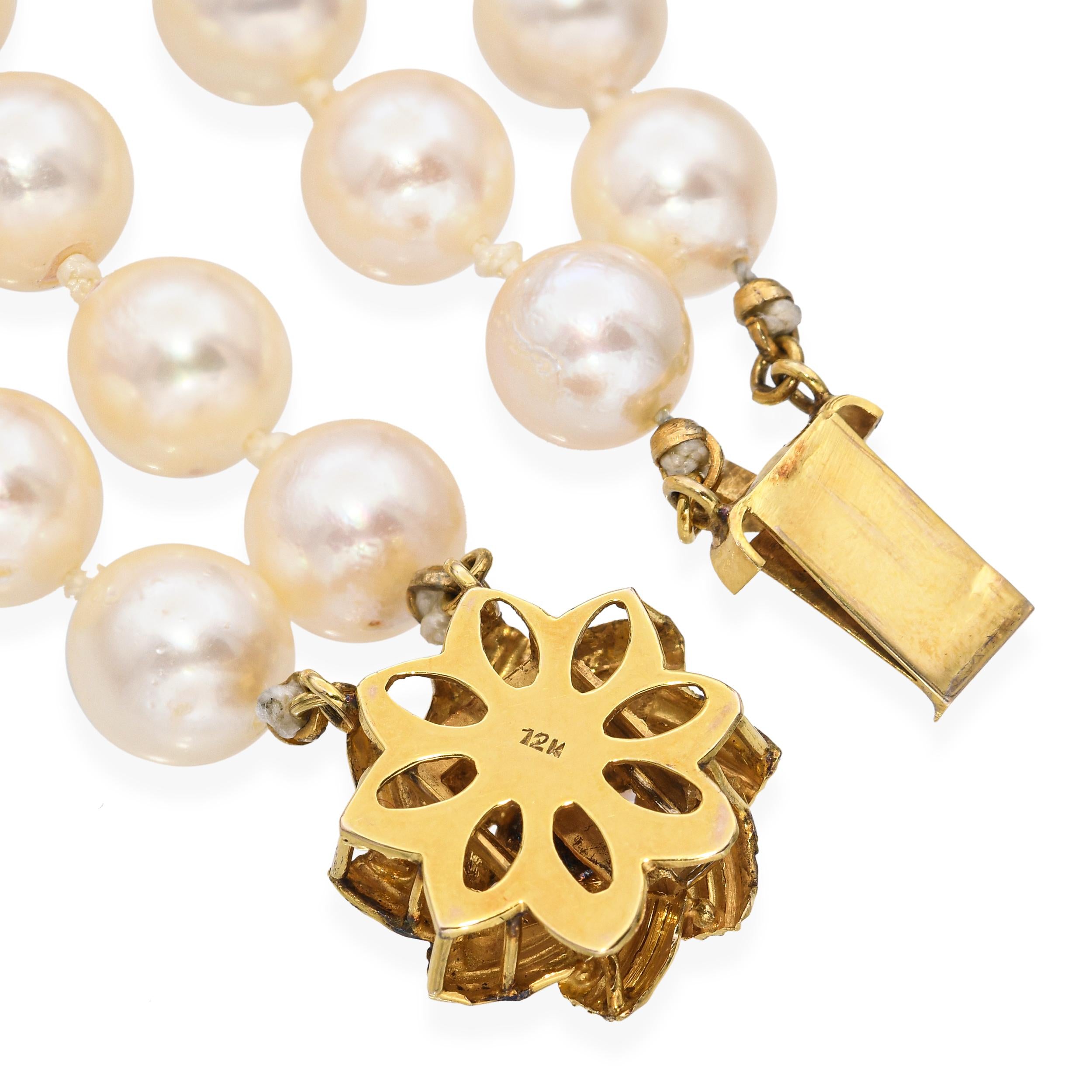 Vintage 12k Yellow Gold Pearl Double Strand Necklace