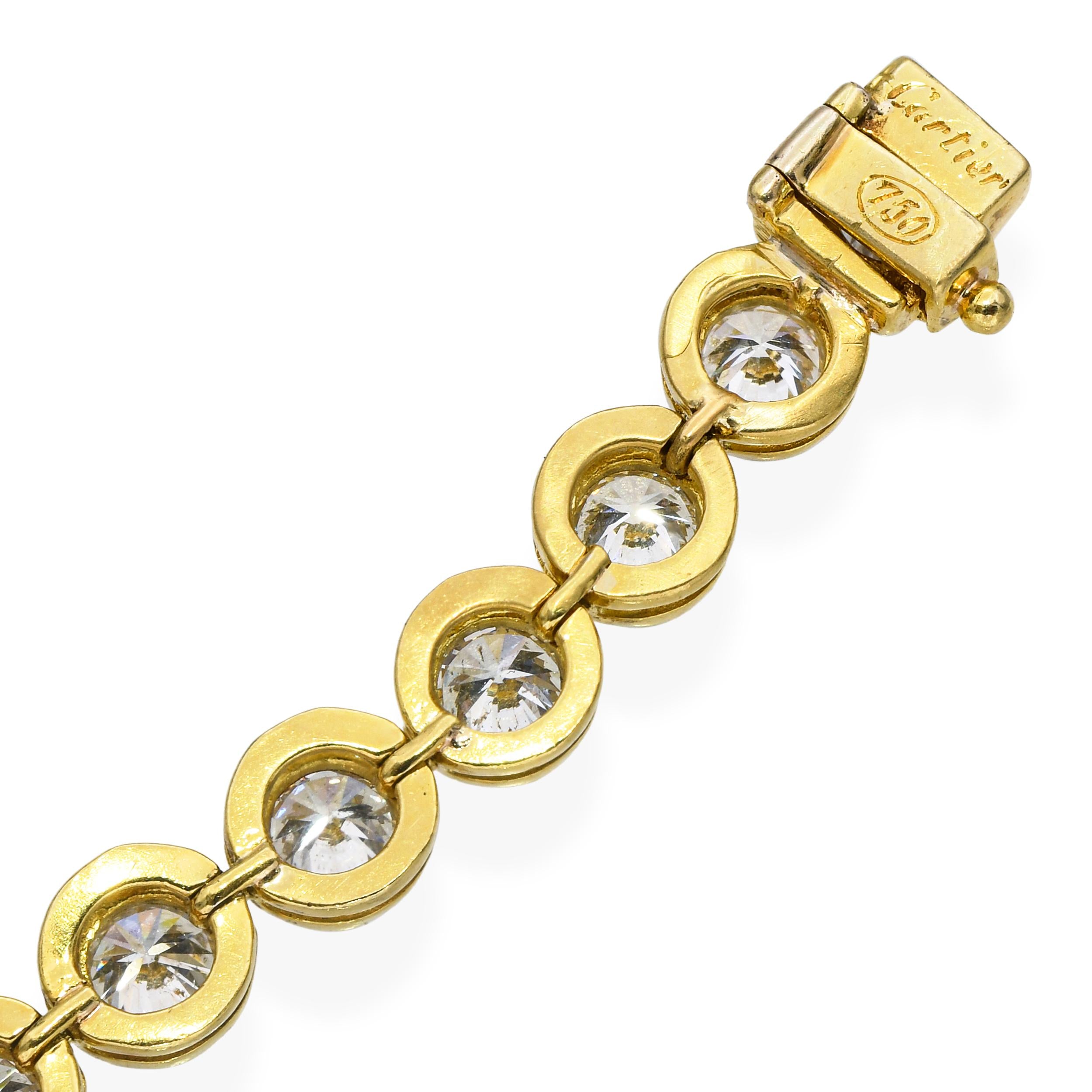 Vintage Cartier 18k Yellow Gold 7ct Diamond Bezel Set Tennis Bracelet