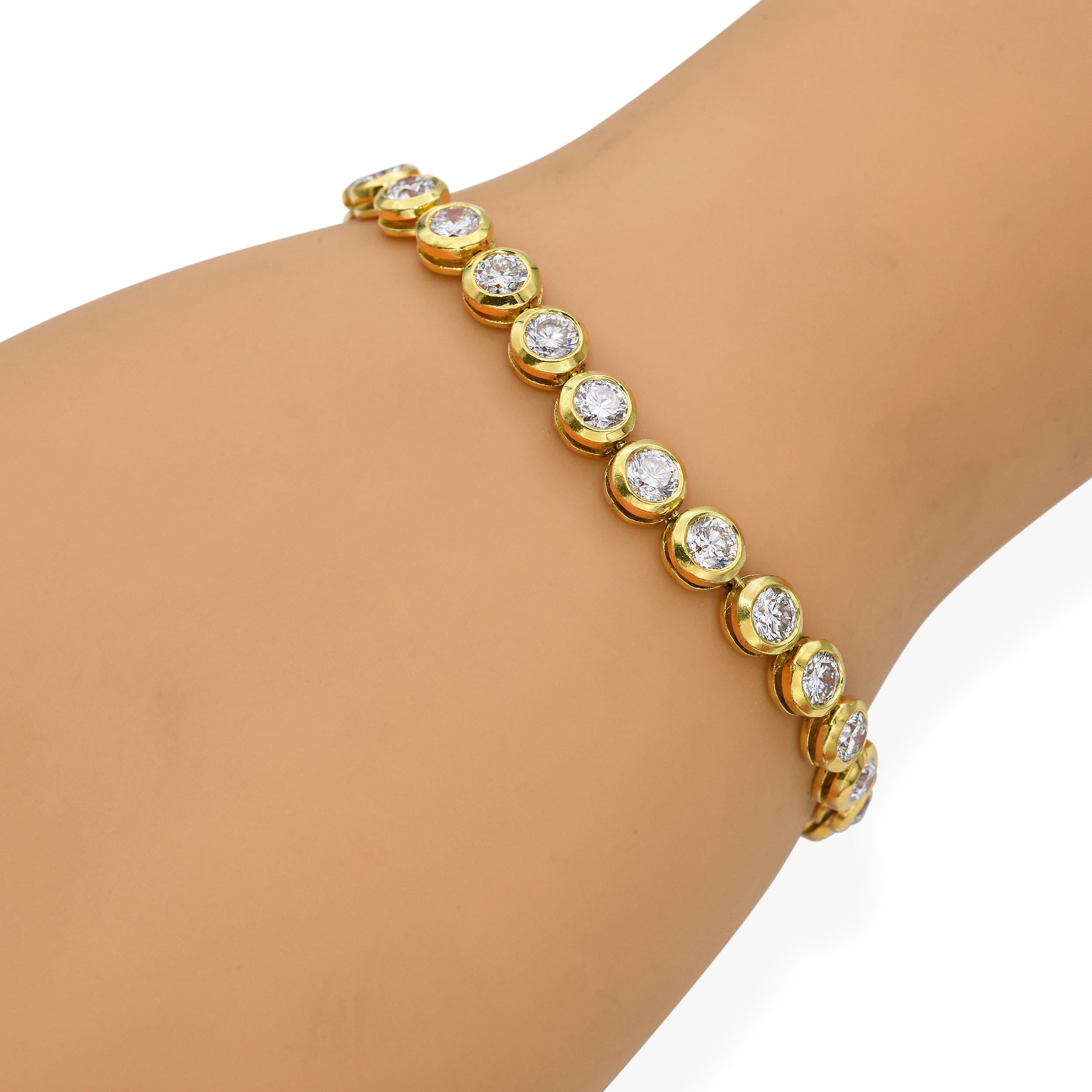 Vintage Cartier 18k Yellow Gold 7ct Diamond Bezel Set Tennis Bracelet