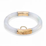 Vintage 14k Yellow Gold Variegated Bluish Green and White Jadeite Jade Bangle
