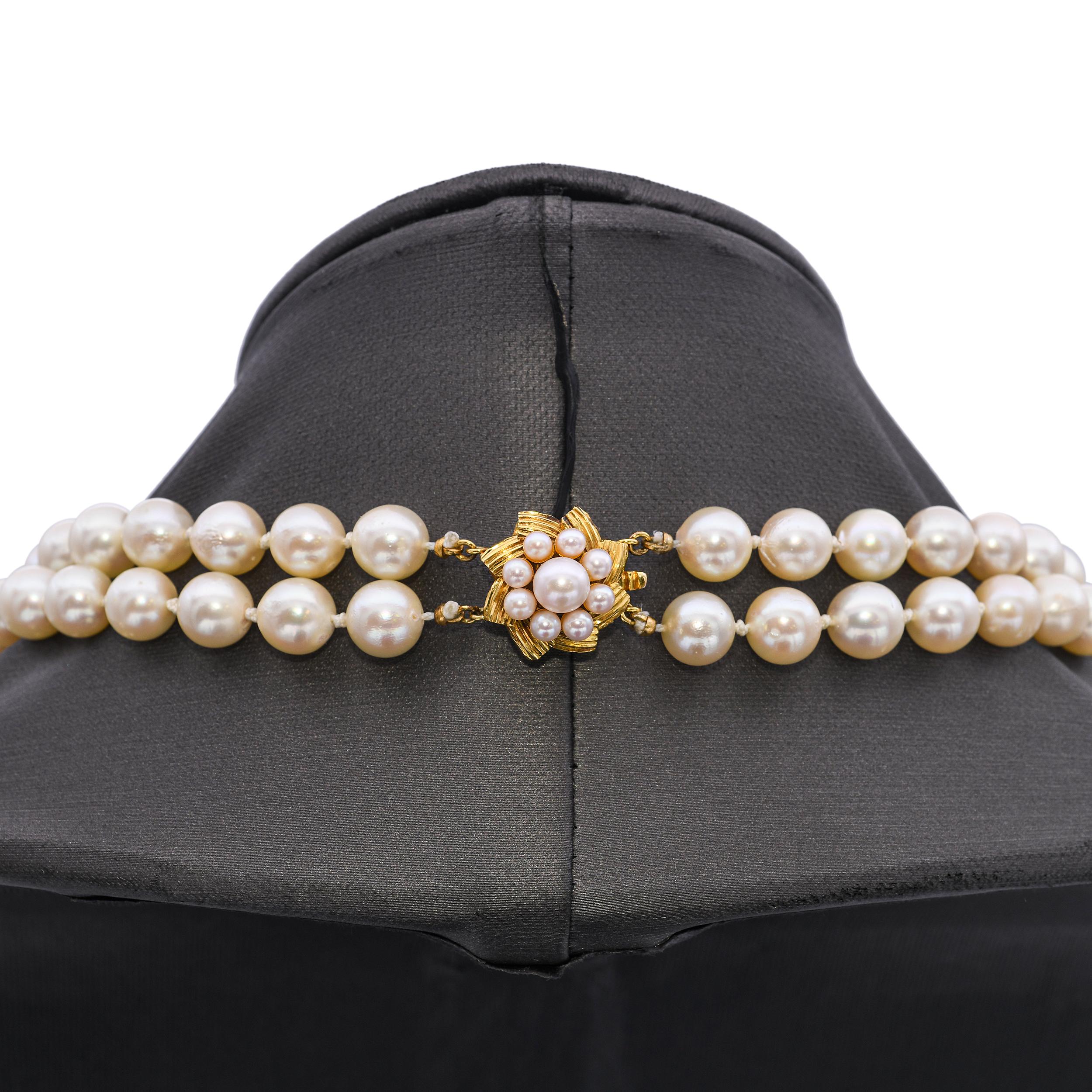 Vintage 12k Yellow Gold Pearl Double Strand Necklace