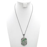 Antique Sterling Silver Carved Jadeite Floral Pendant Necklace
