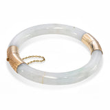 Vintage 14k Yellow Gold Variegated Bluish Green and White Jadeite Jade Bangle