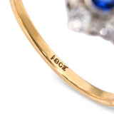 Antique Silver Topped 18k Yellow Gold Royal Blue Sapphire and Diamond Ring