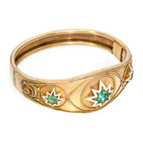 Antique Victorian 18K Yellow Gold Colombian Emerald and Enamel Star Bracelet