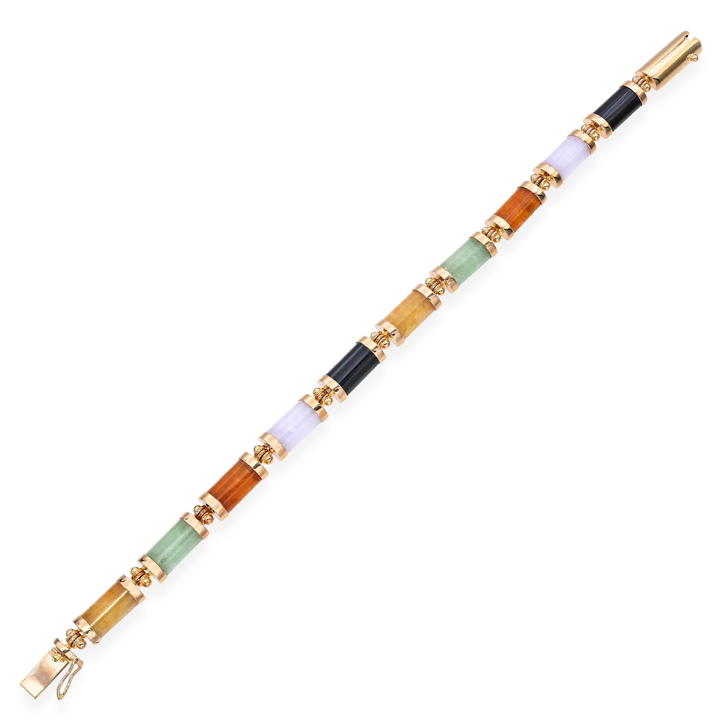 Vintage 14k Yellow Gold Jadeite Jade Link Bracelet