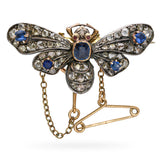 Antique Georgian Silver-Topped Gold Rose Cut and Sapphire Butterfly Brooch