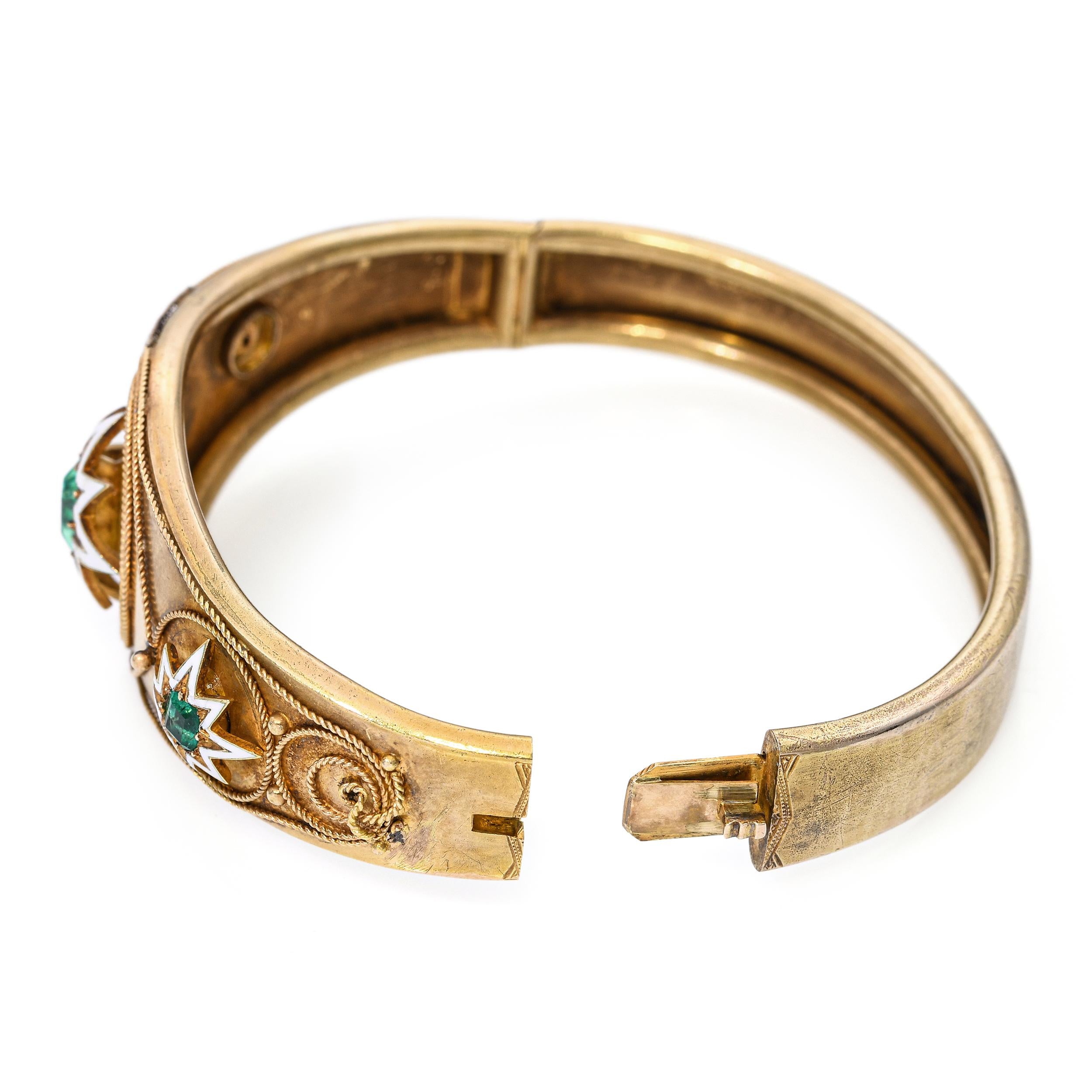 Antique Victorian 18K Yellow Gold Colombian Emerald and Enamel Star Bracelet