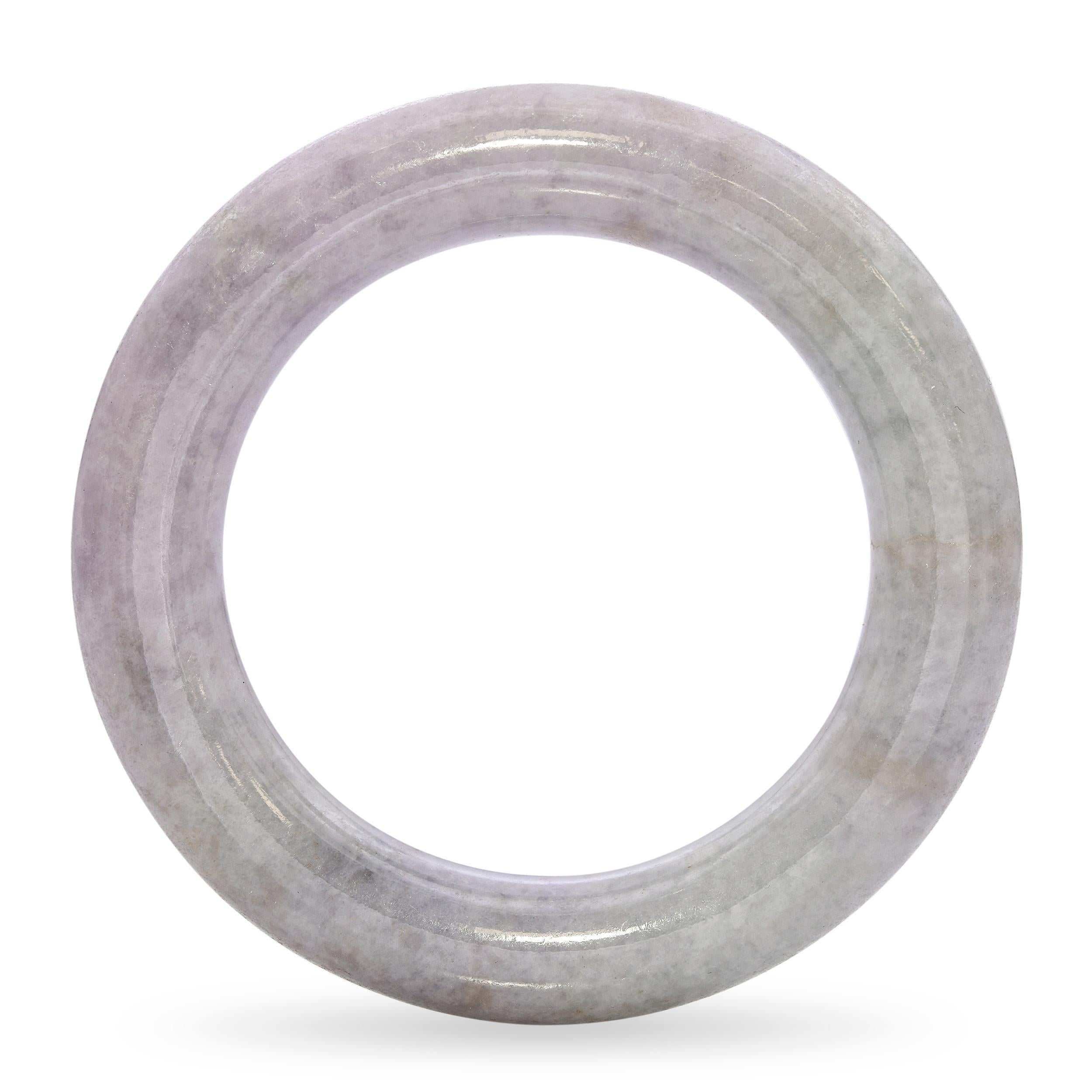 GIA Type A Mottled Light Purple and Light Green Translucent Jadeite Jade Bangle