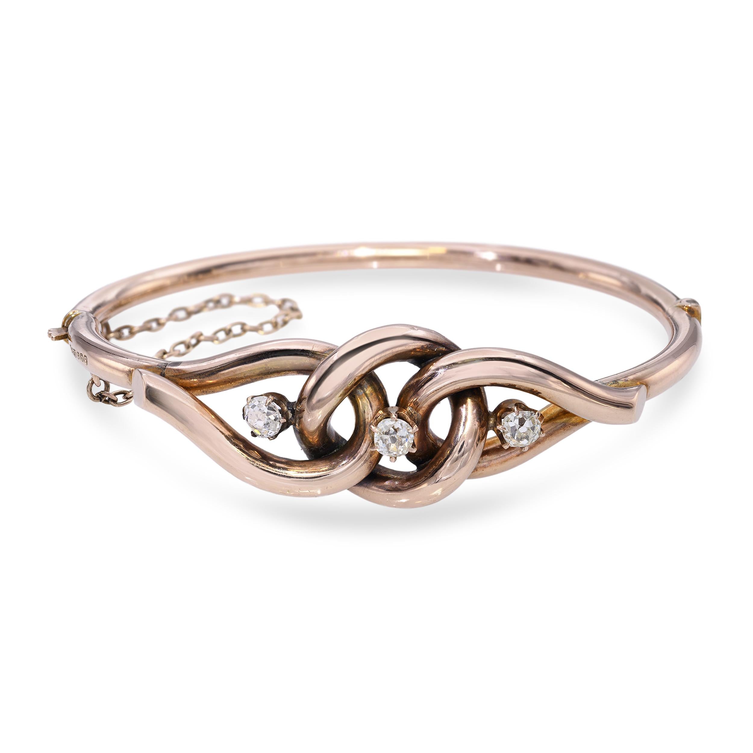 Antique 9k Rose Gold Old Mine Cut Diamond Bangle Bracelet