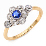 Antique Silver Topped 18k Yellow Gold Royal Blue Sapphire and Diamond Ring