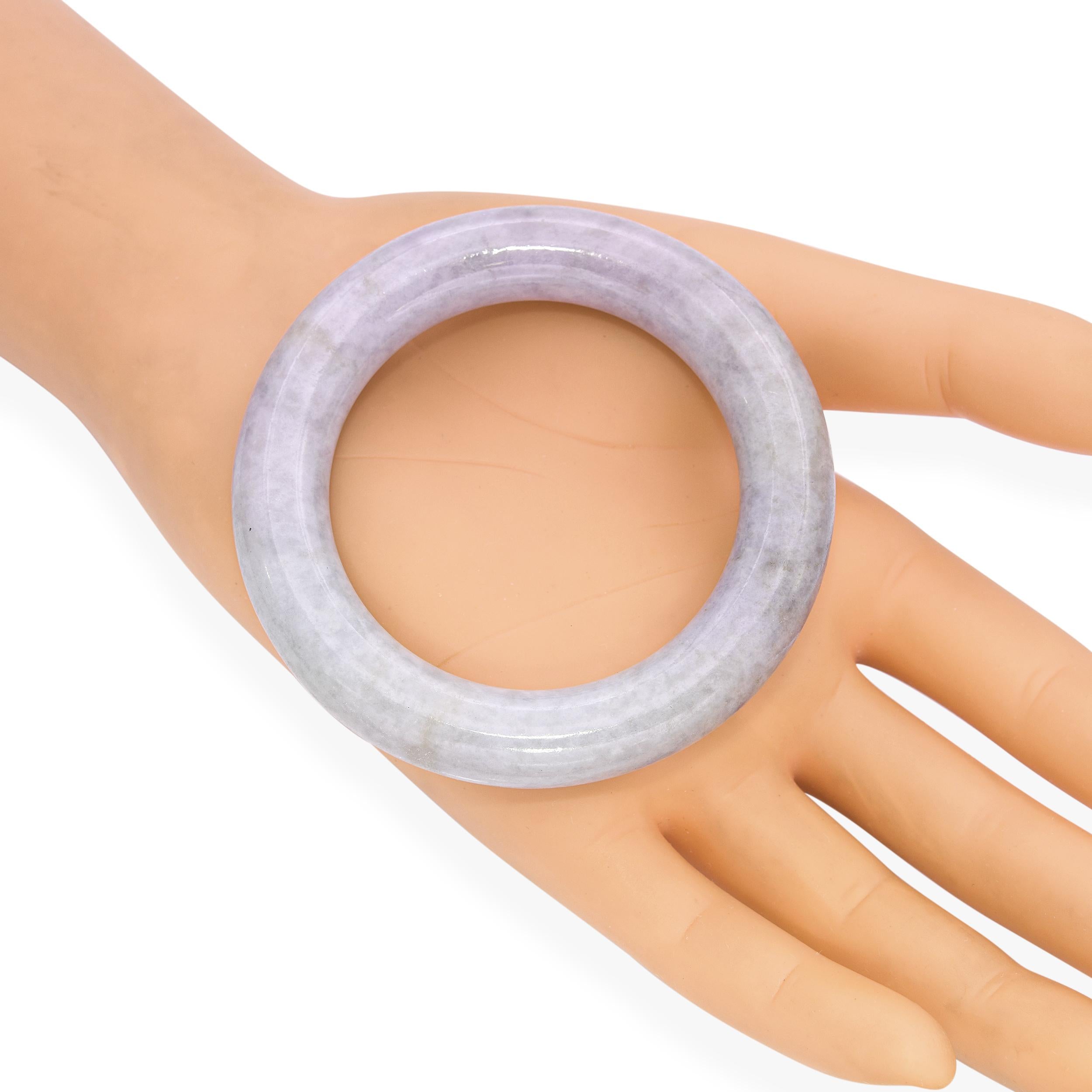 GIA Type A Mottled Light Purple and Light Green Translucent Jadeite Jade Bangle