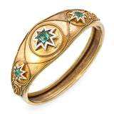 Antique Victorian 18K Yellow Gold Colombian Emerald and Enamel Star Bracelet