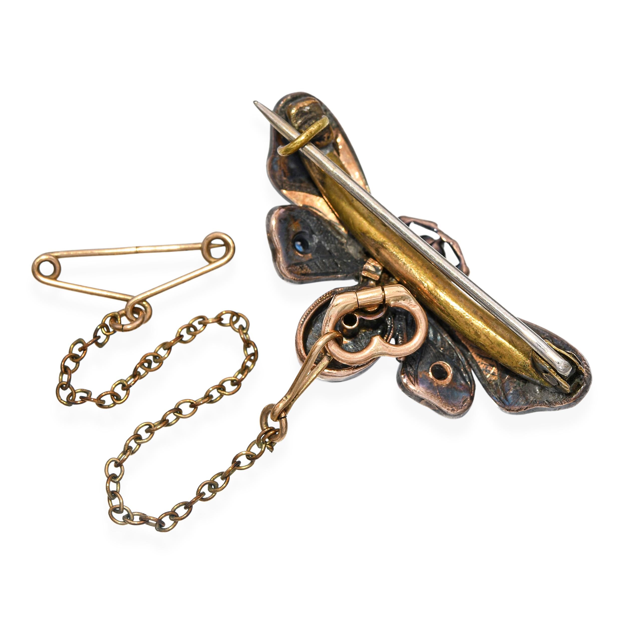 Antique Georgian Silver-Topped Gold Rose Cut and Sapphire Butterfly Brooch