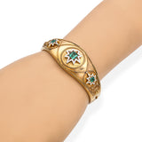Antique Victorian 18K Yellow Gold Colombian Emerald and Enamel Star Bracelet