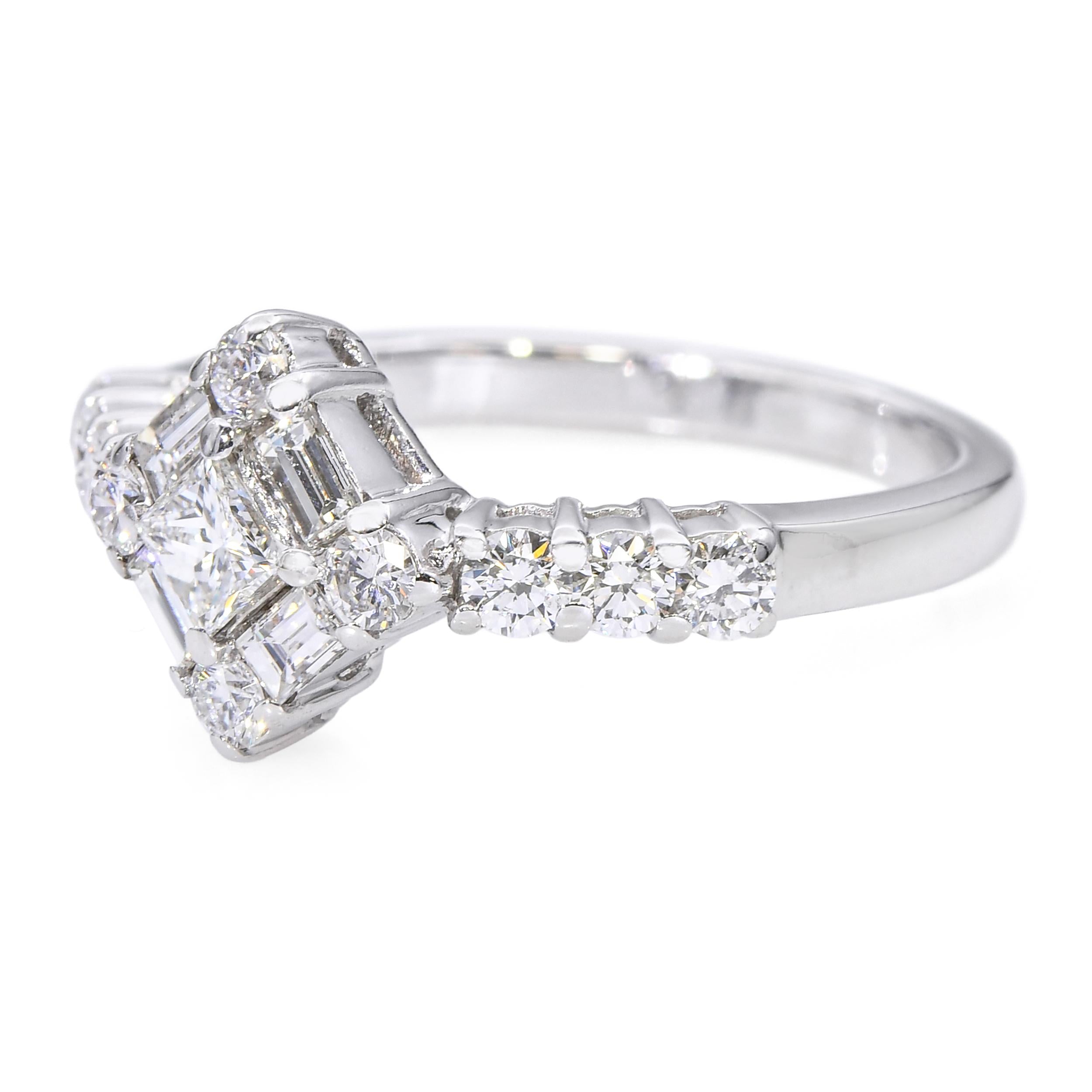Shane Co 14k White Gold Mixed Cut Diamond Ring