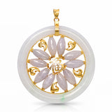 14k Yellow Gold Green and White Variegated Jadeite Jade Floral Pendant