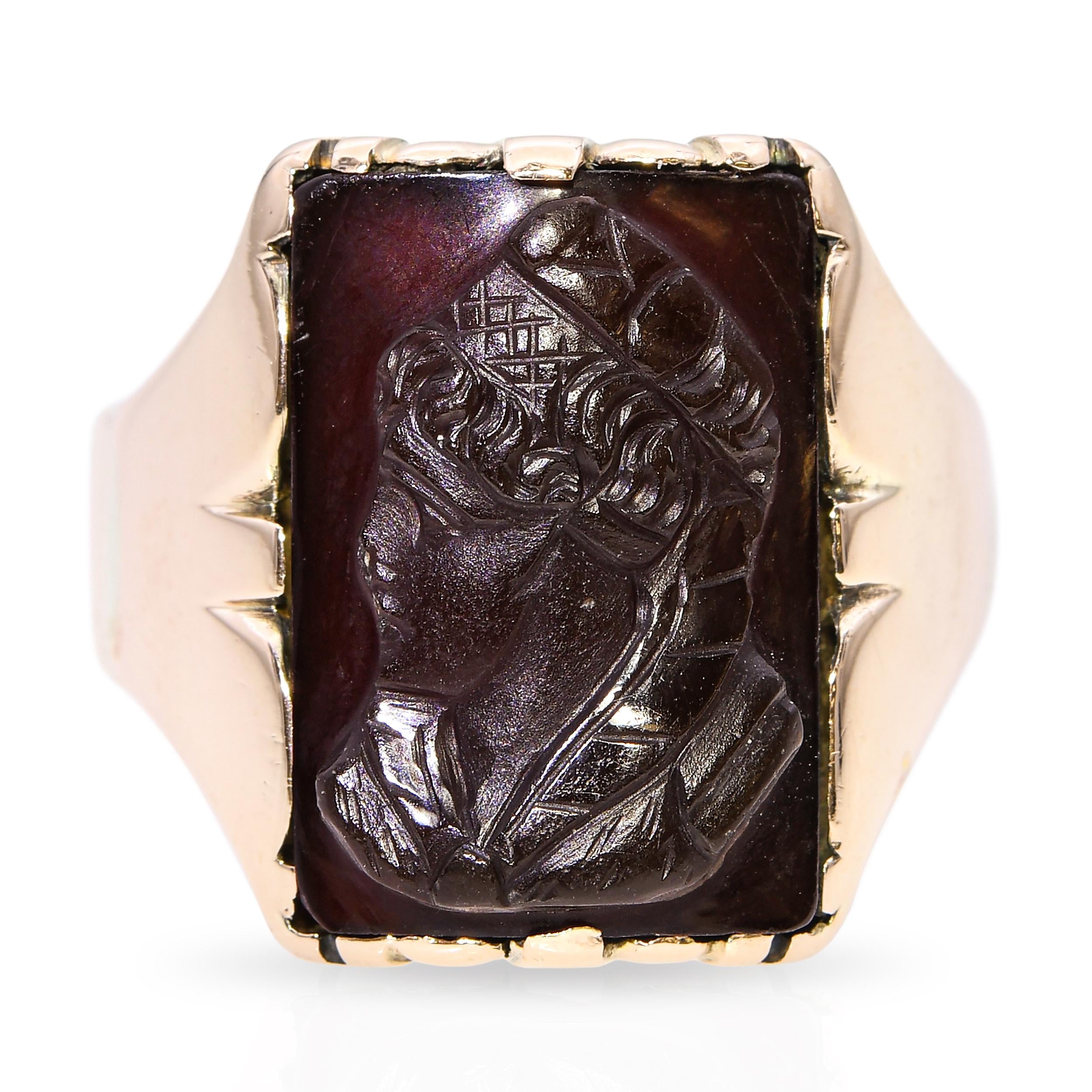 Antique 10k Yellow Gold Sardonyx Female Profile Cameo Ring