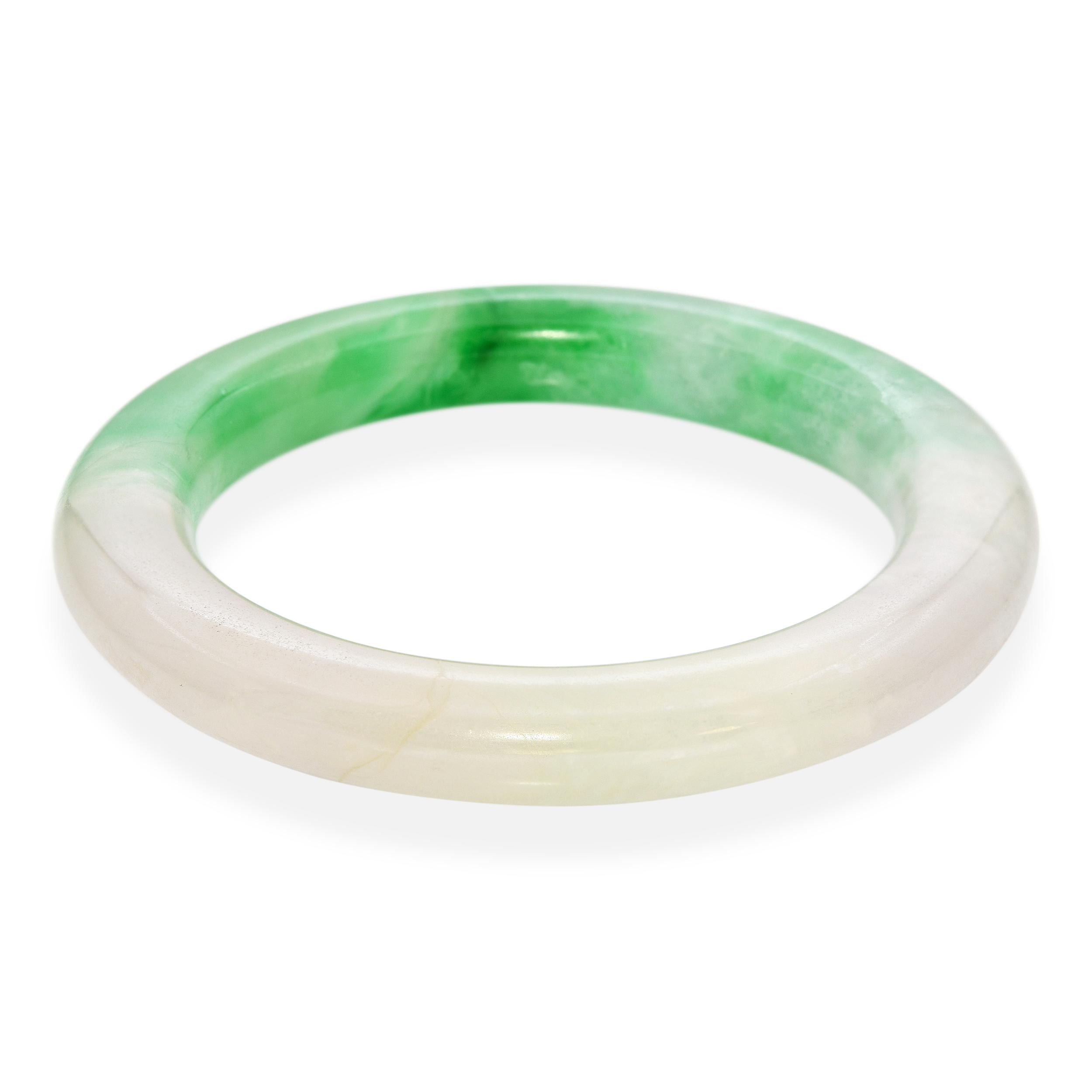 Vintage Carved Variegated Jadeite Jade Bangle Bracelet