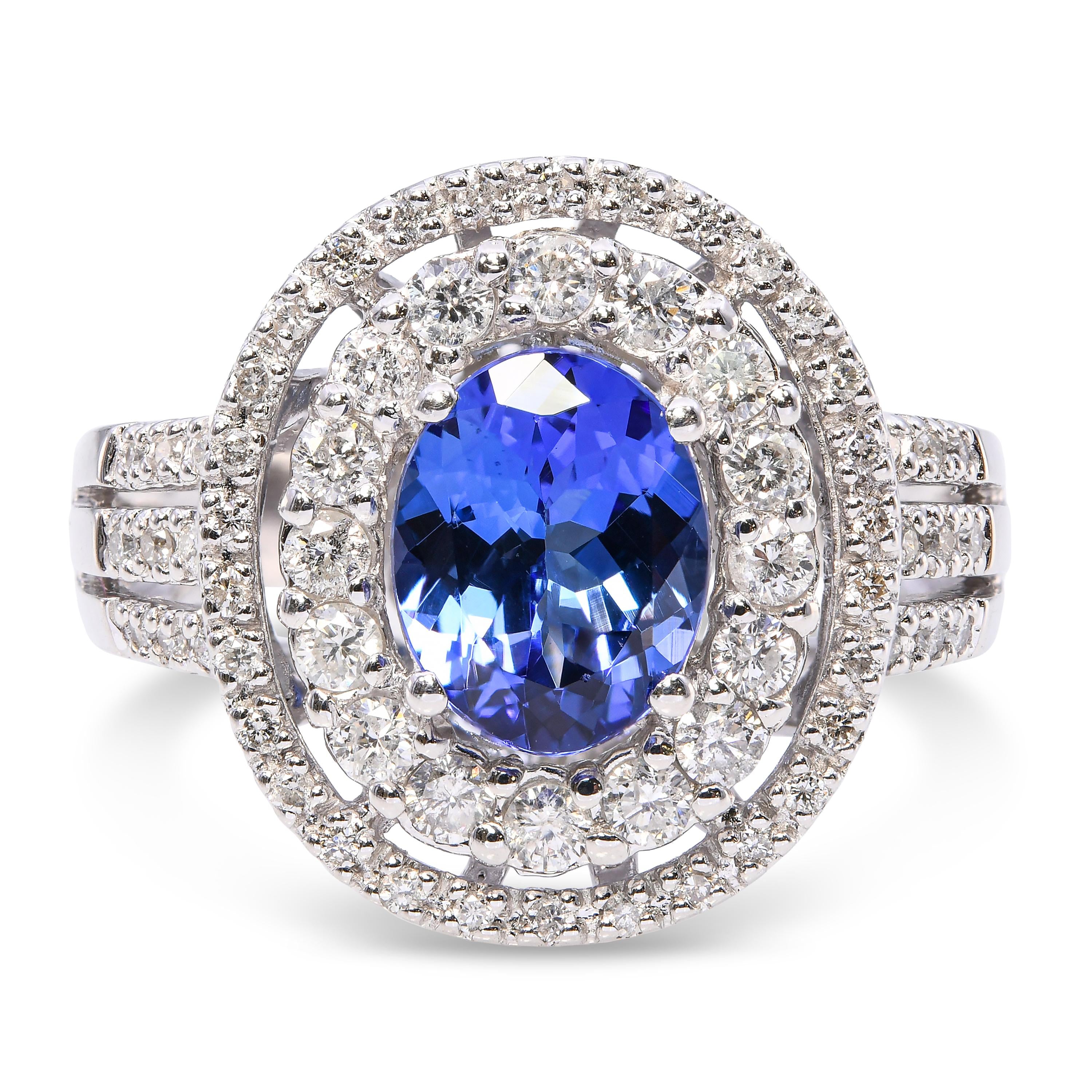 Vintage 14k White Gold Tanzanite and Diamond Halo Ring