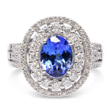 Vintage 14k White Gold Tanzanite and Diamond Halo Ring