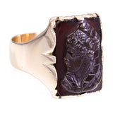 Antique 10k Yellow Gold Sardonyx Female Profile Cameo Ring