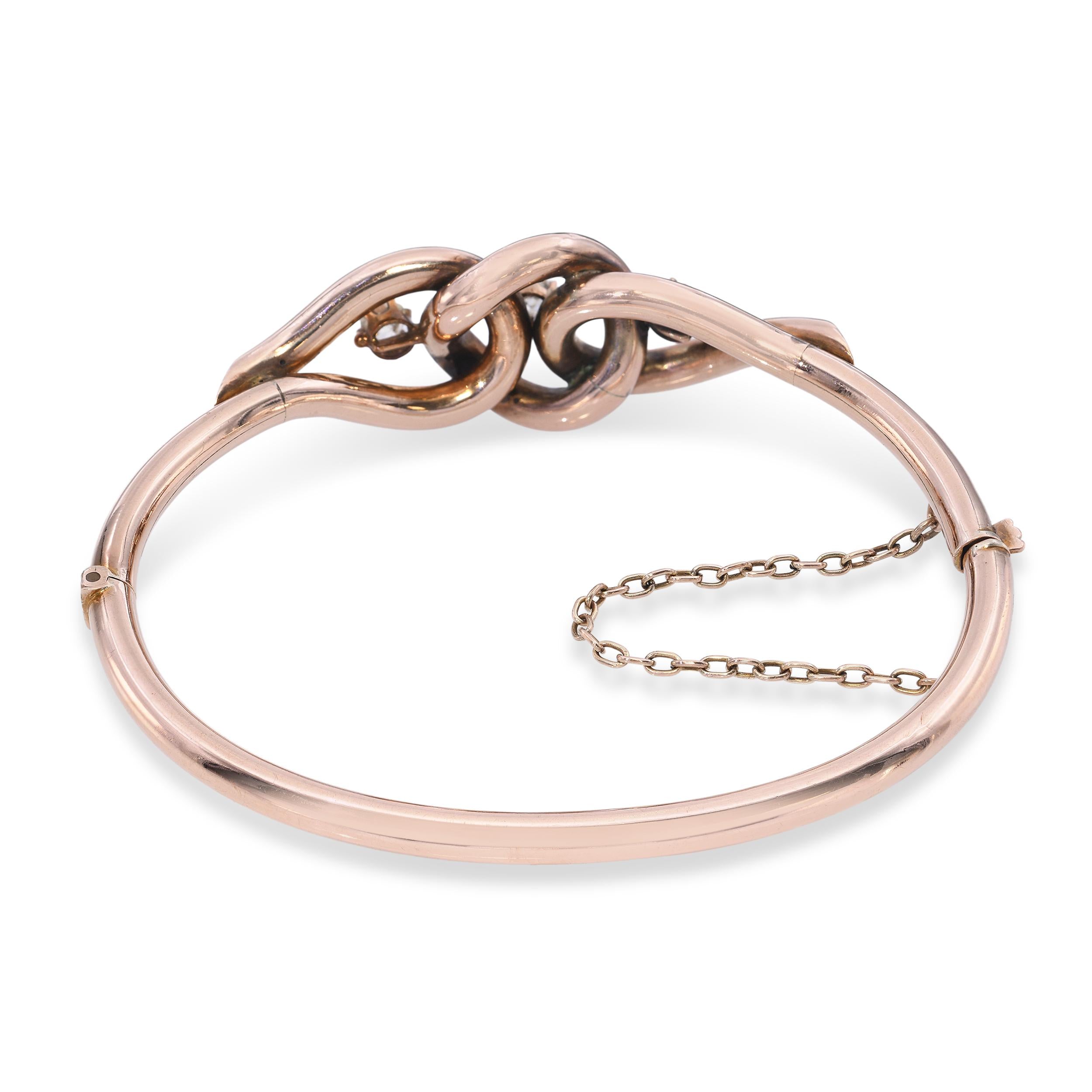Antique 9k Rose Gold Old Mine Cut Diamond Bangle Bracelet