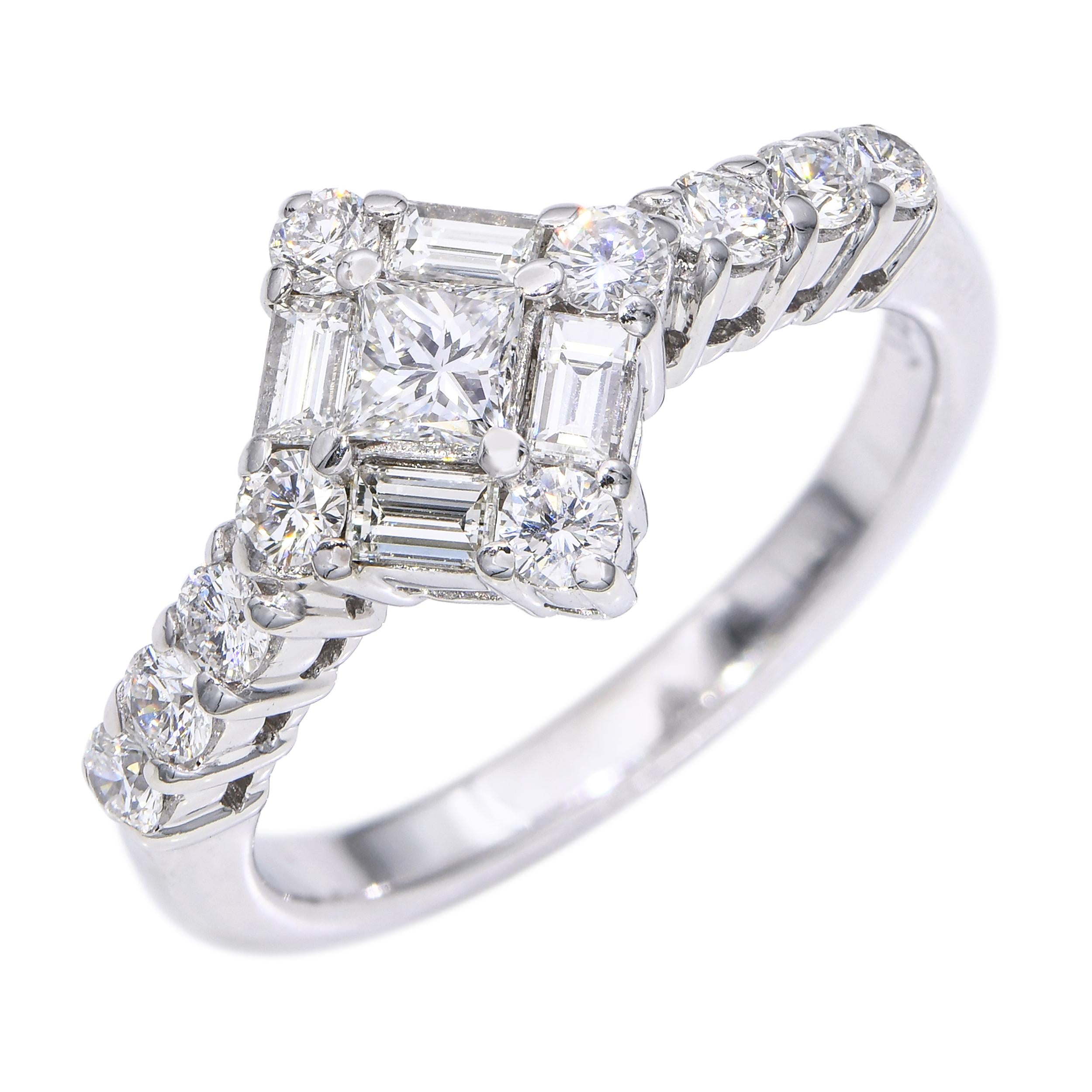 Shane Co 14k White Gold Mixed Cut Diamond Ring