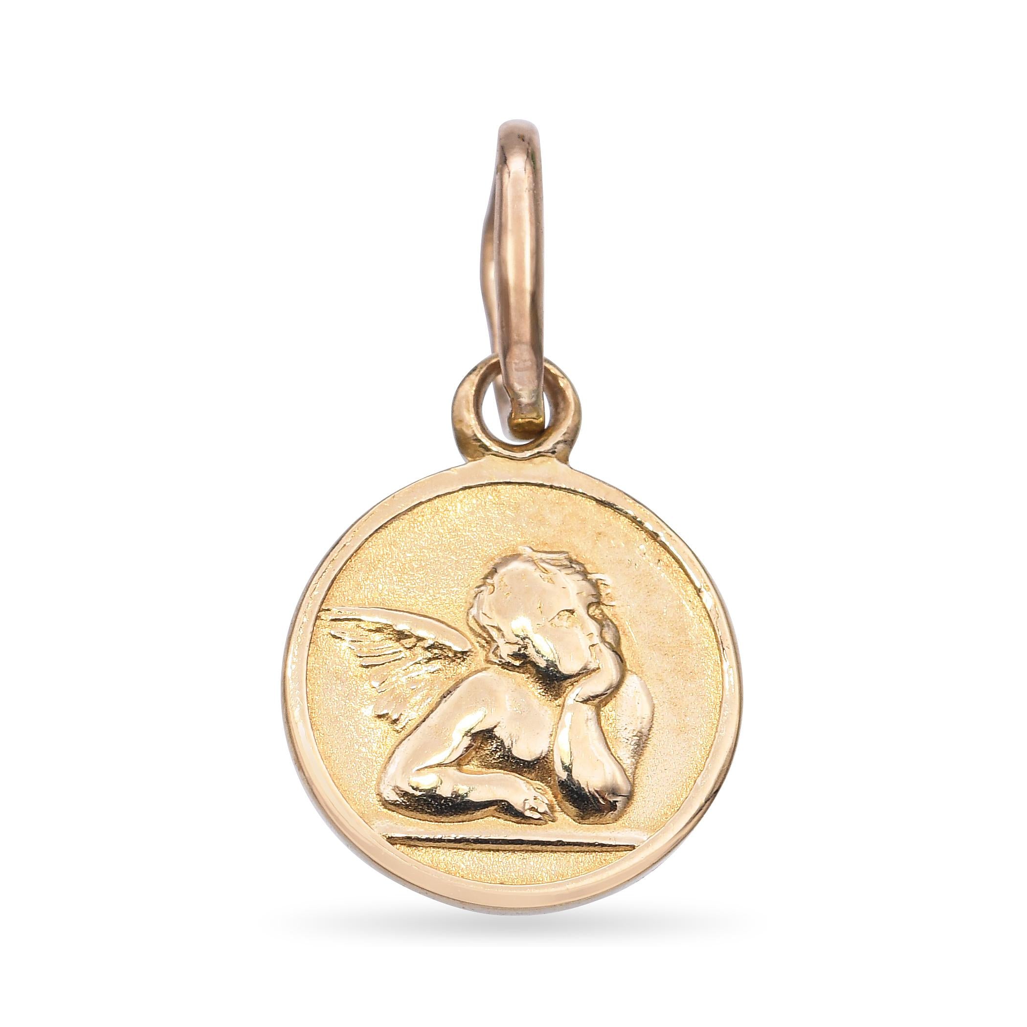 Vintage 18k Yellow Gold Cherub Coin Charm Pendant