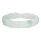 GIA Translucent Variegated Light Gray & Green Carved Jadeite Bangle Bracelet