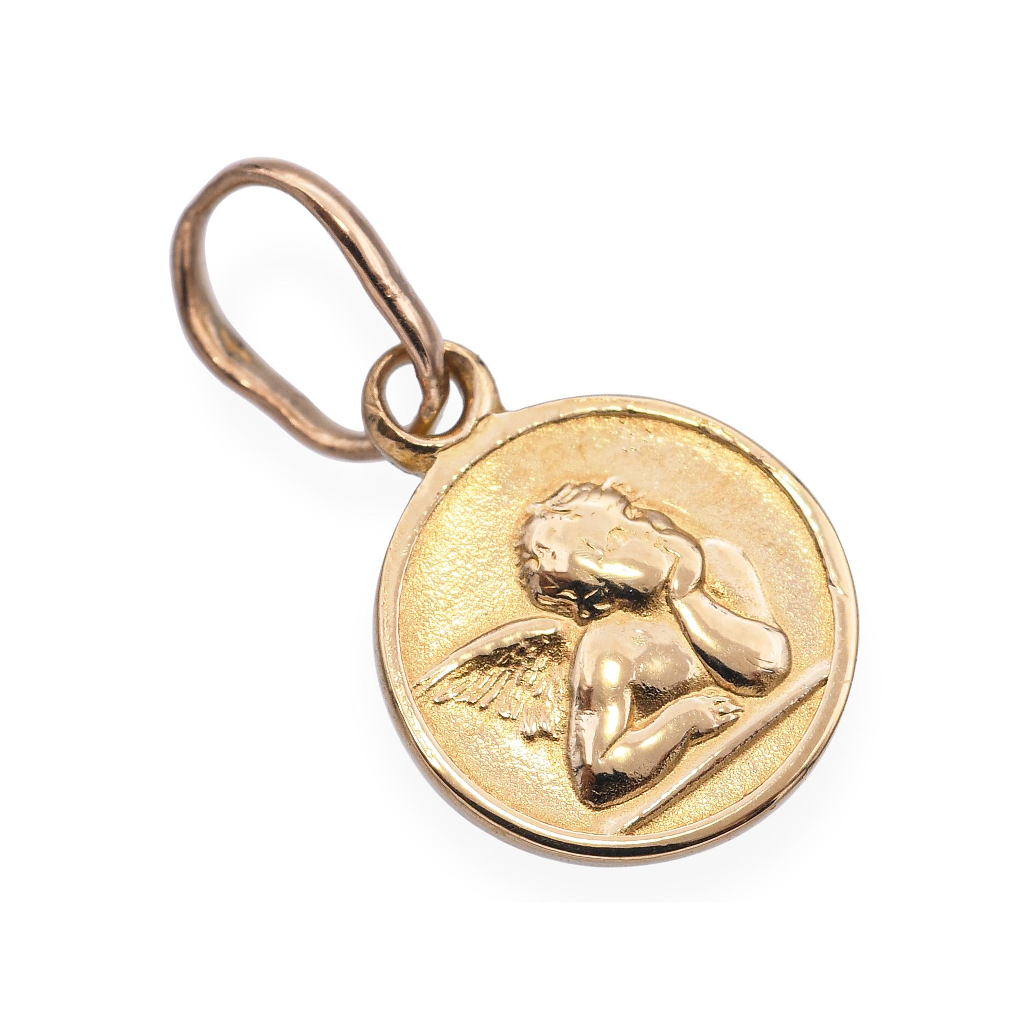 Vintage 18k Yellow Gold Cherub Coin Charm Pendant