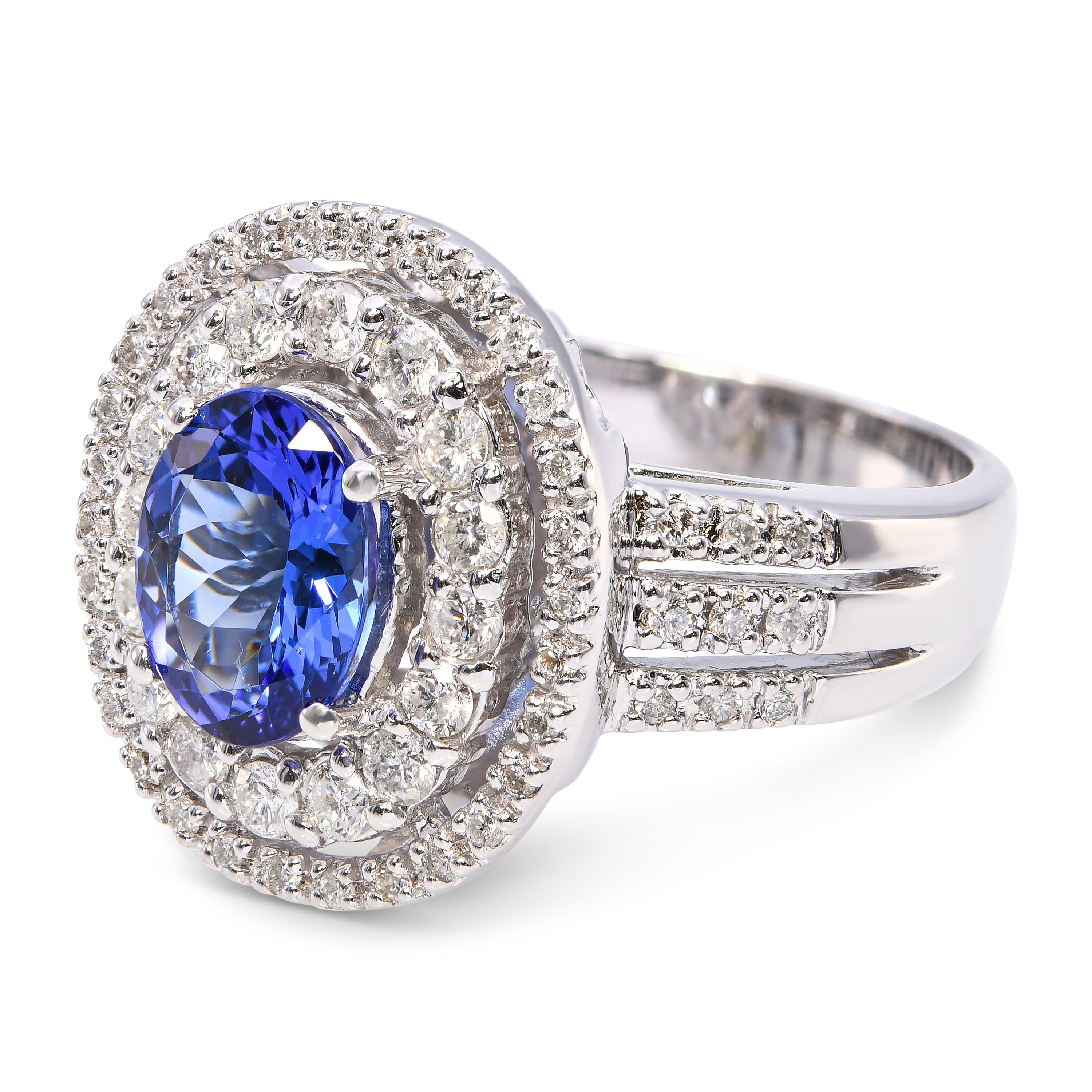 Vintage 14k White Gold Tanzanite and Diamond Halo Ring